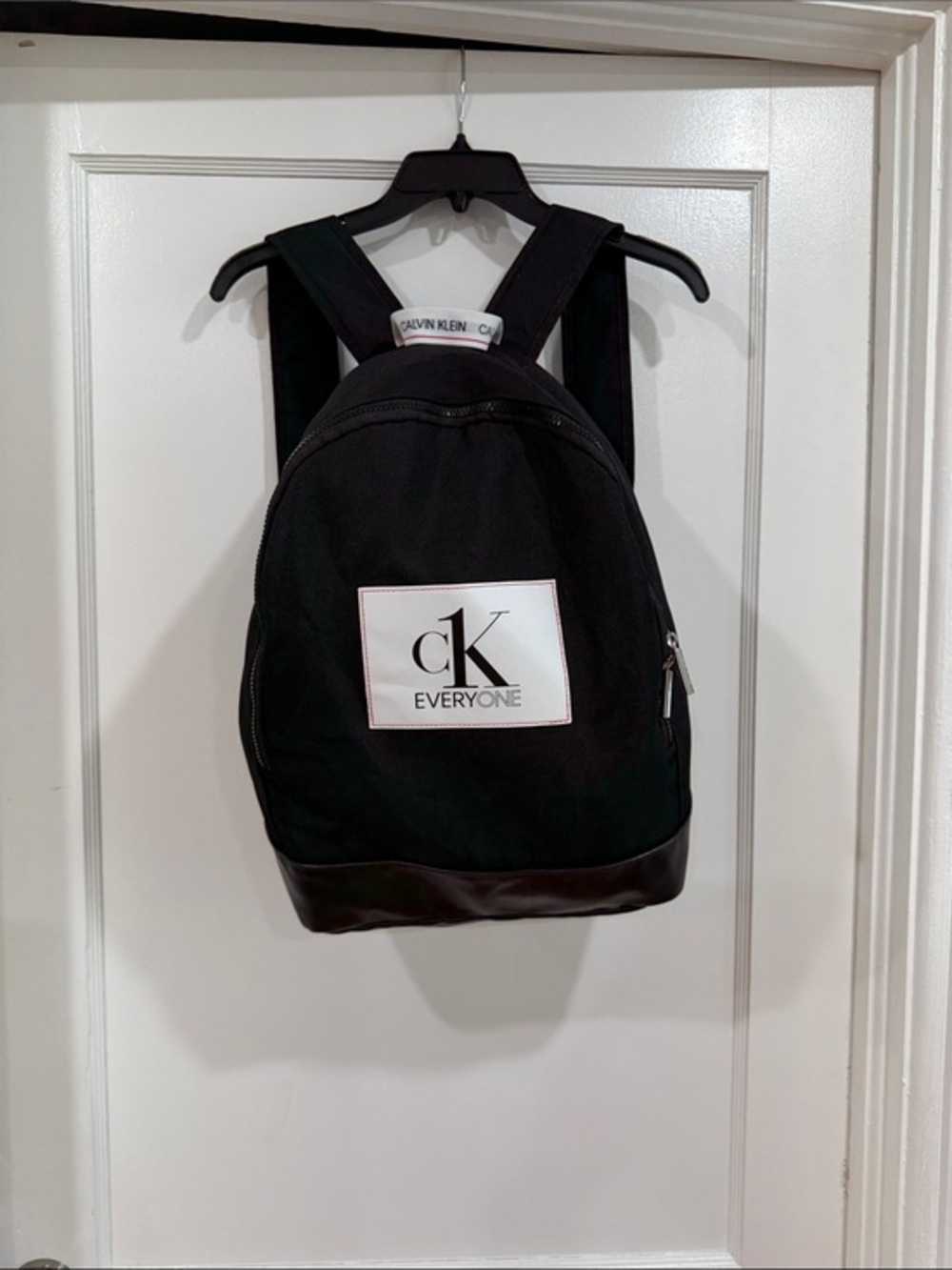Calvin Klein Black Canvas 'CK Everyone' Backpack with Leather Trim